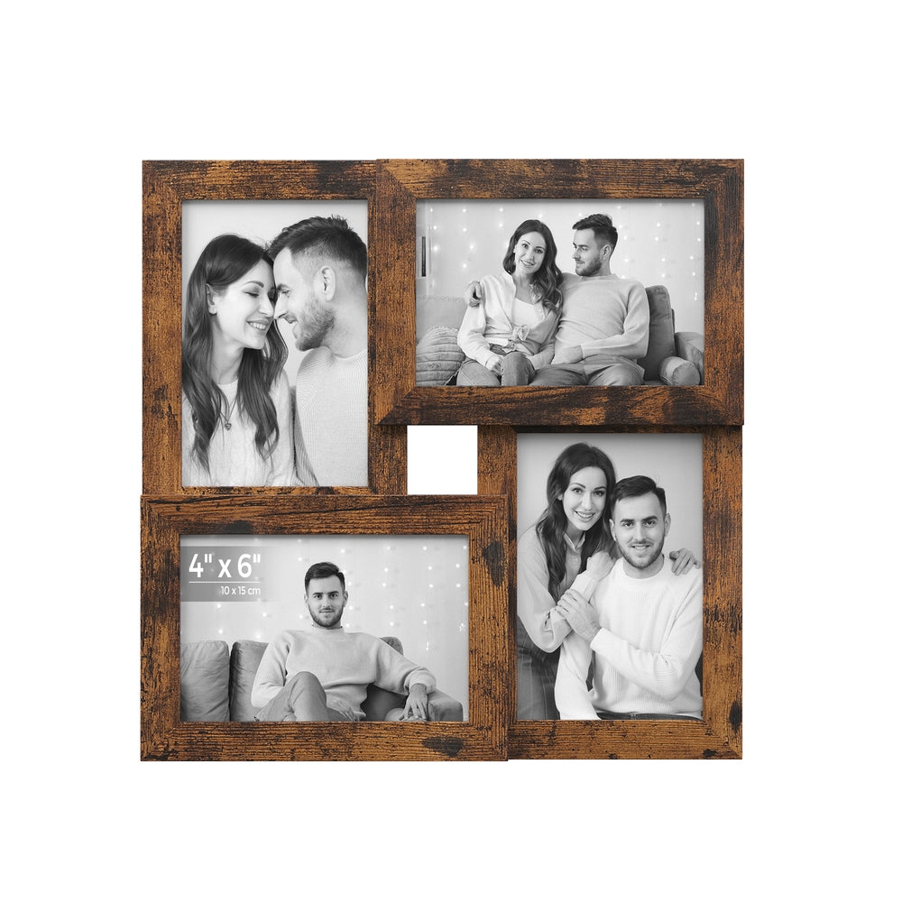 Family Photo Collage Frame Set of 4 for Wall Decor - Rustic Brown