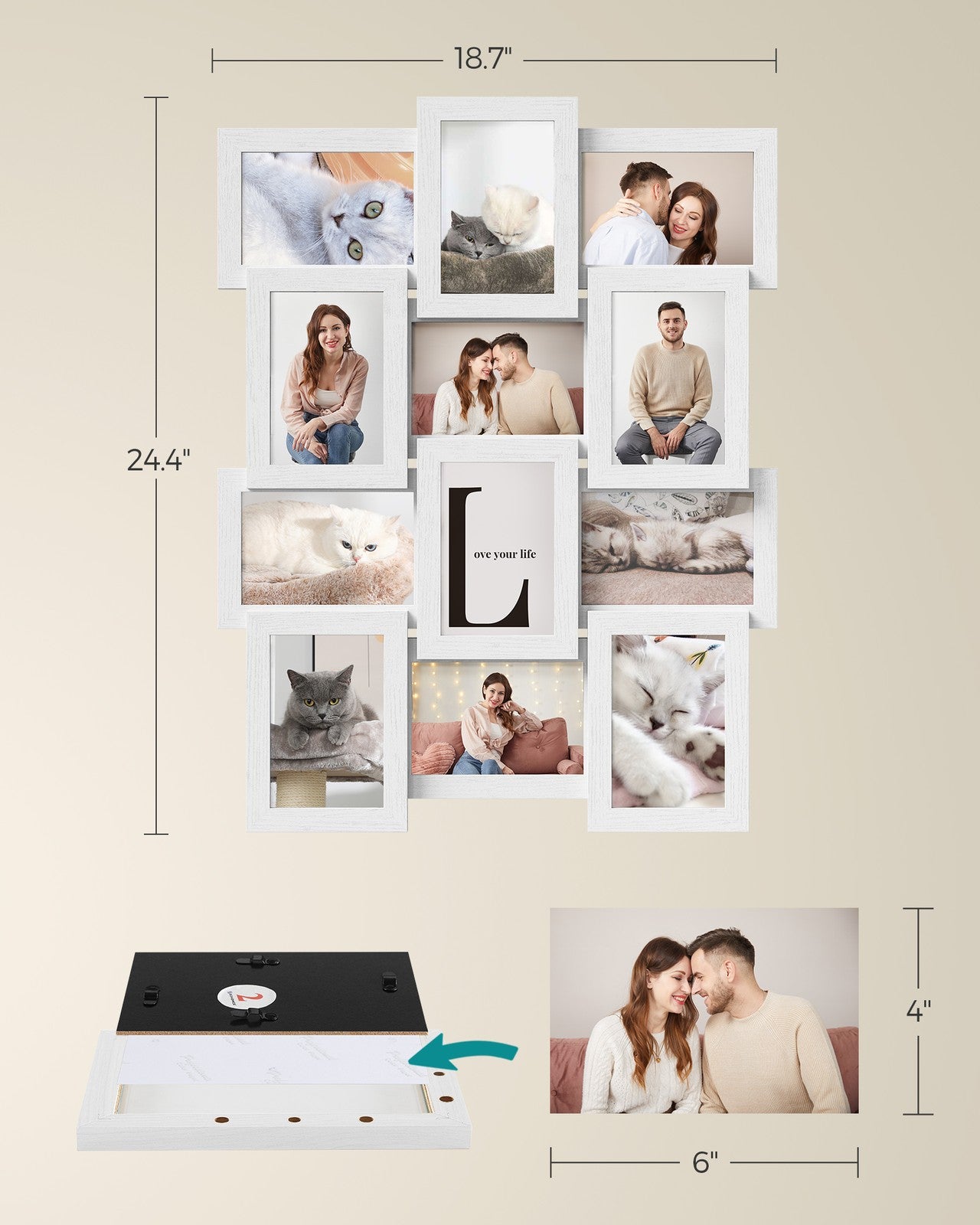 Collage Picture Frames - 4x6 for Wall Decor Set of 12 - Cloud White