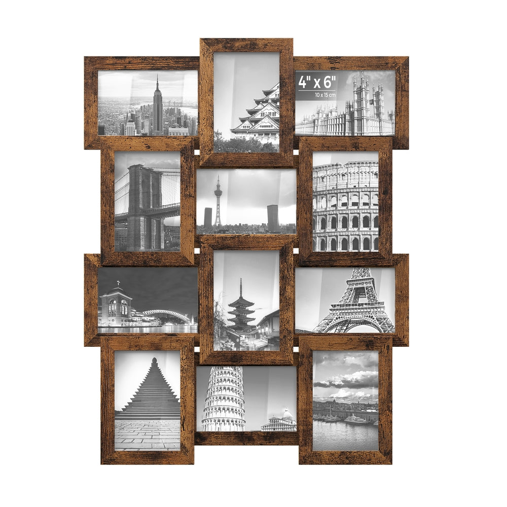 Collage Picture Frames - 4x6 for Wall Decor Set of 12 - Rustic Brown