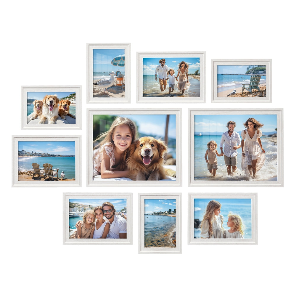 Set of 10 Collage Photo Frames - Two 8x10 - Four 5x7 - Four 4x6 Frames - Rustic White