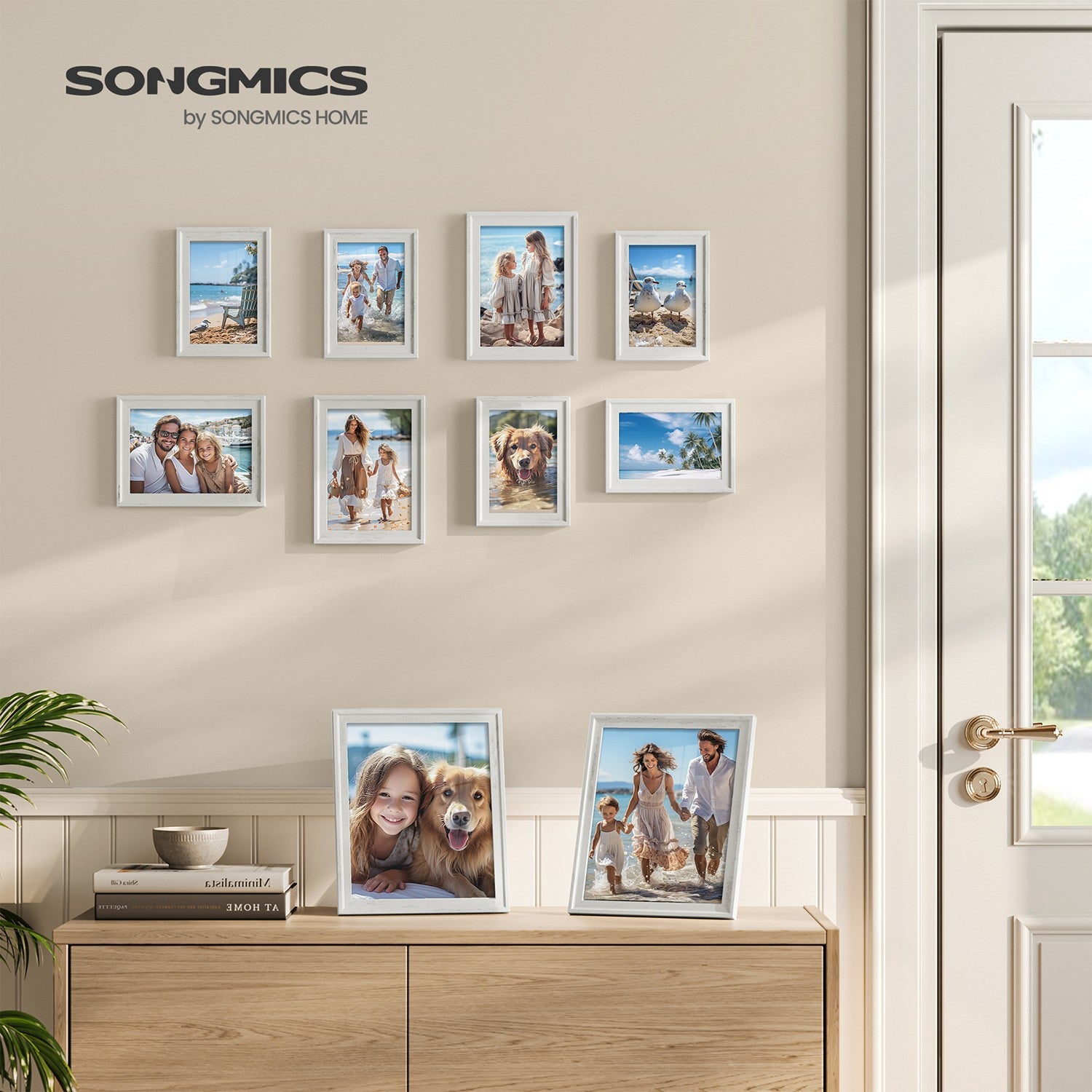 Set of 10 Collage Photo Frames - Two 8x10 - Four 5x7 - Four 4x6 Frames - Rustic White