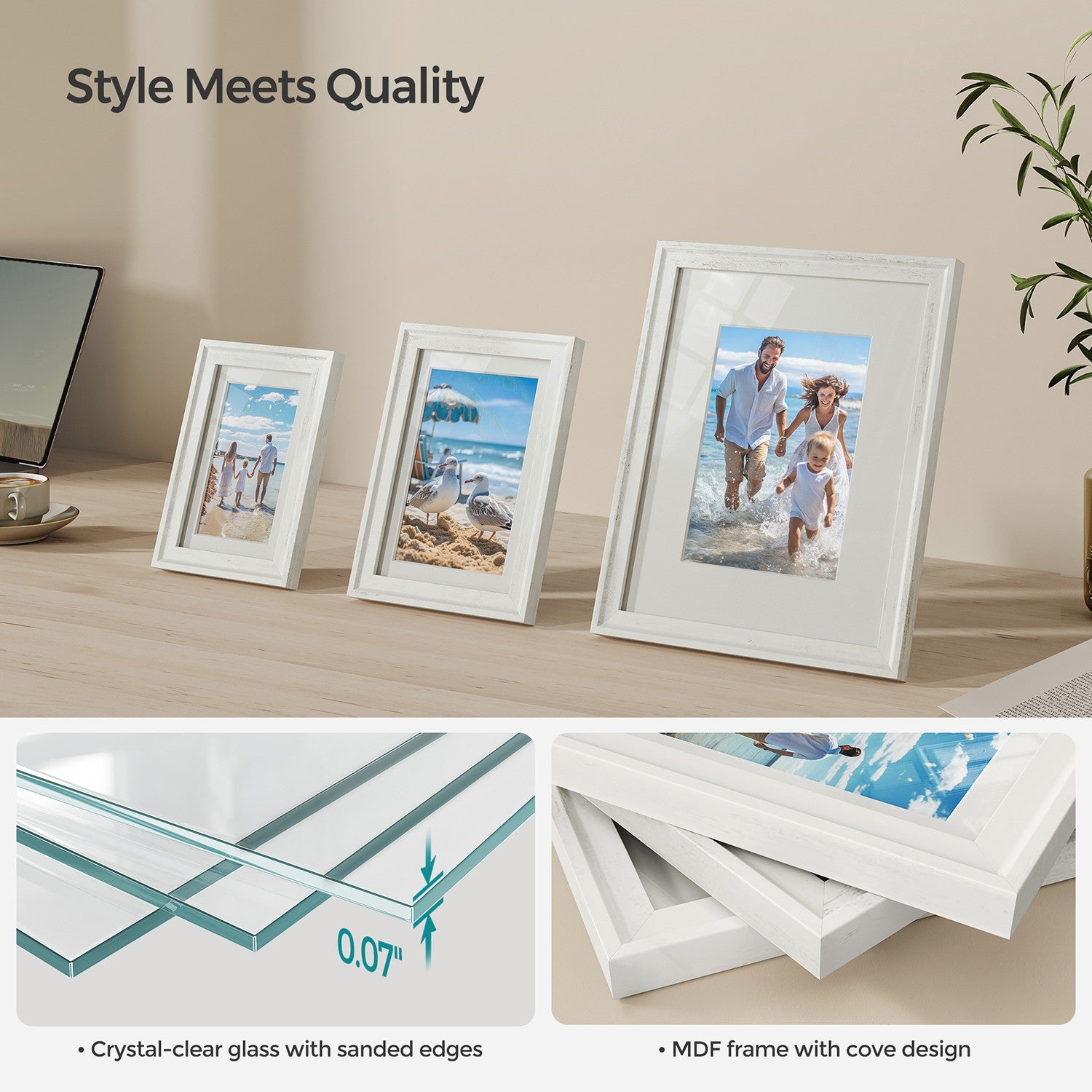 Set of 10 Collage Photo Frames - Two 8x10 - Four 5x7 - Four 4x6 Frames - Rustic White