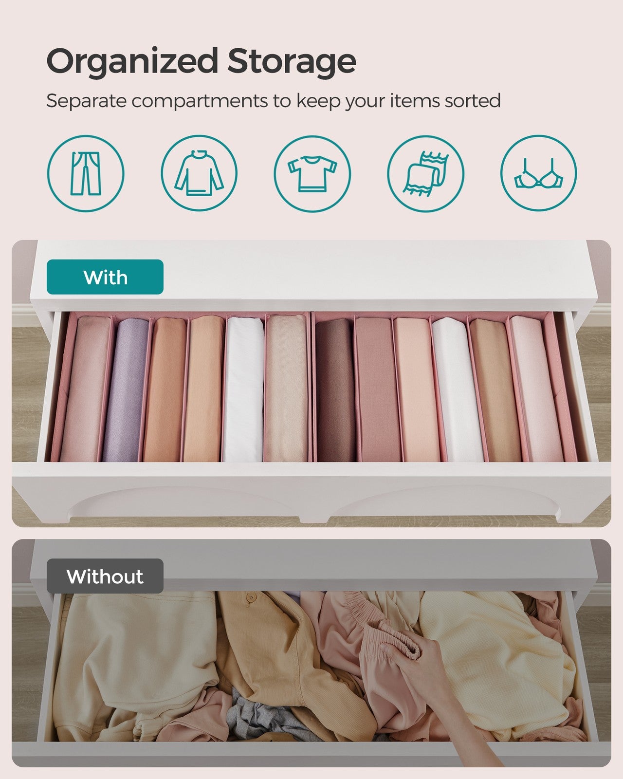 Set of 4 Large Size Wardrobe Clothes Organizers - Jelly Pink