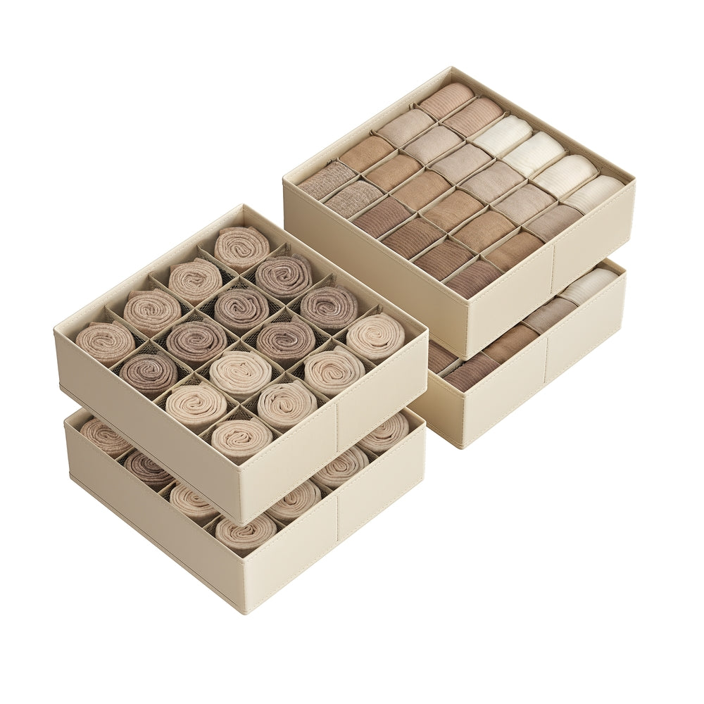 Set of 4 Closet Organizers for Underwear - 80 Cells - Sand Beige