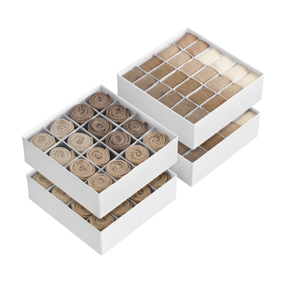 Set of 4 Closet Organizers for Underwear - 80 Cells - Cloud White