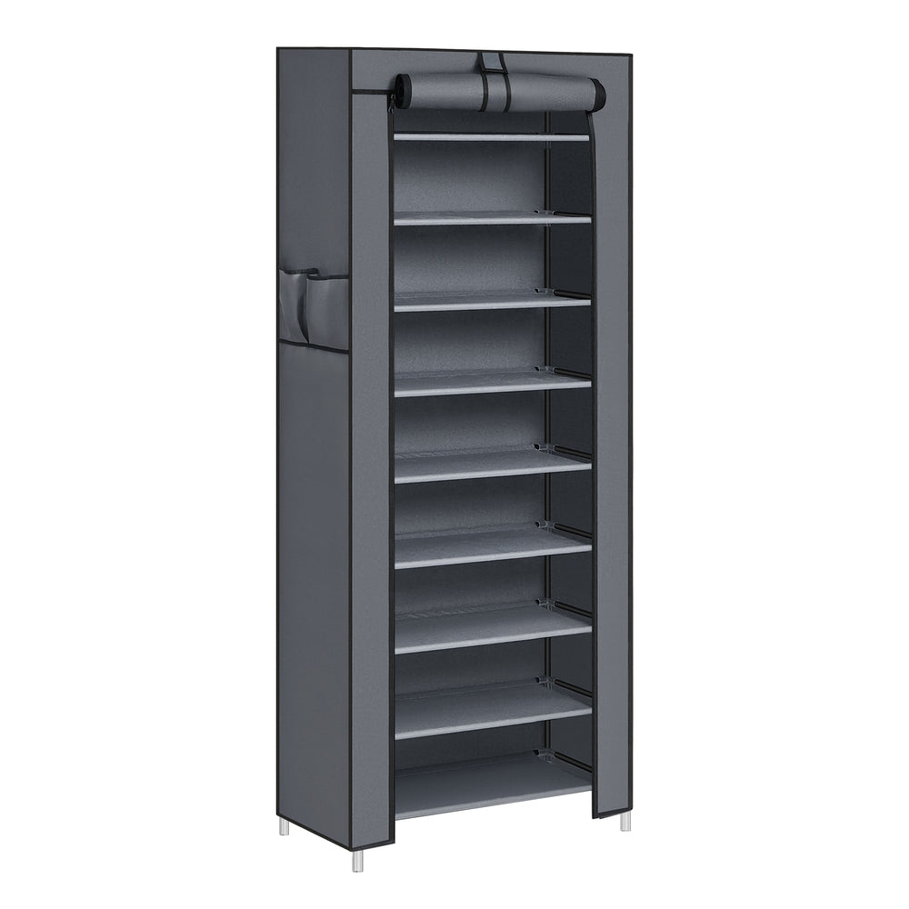 9 Tier Shoe Rack with Nonwoven Fabric Cover - Grey - 11”D x 22.8”W x 63”H