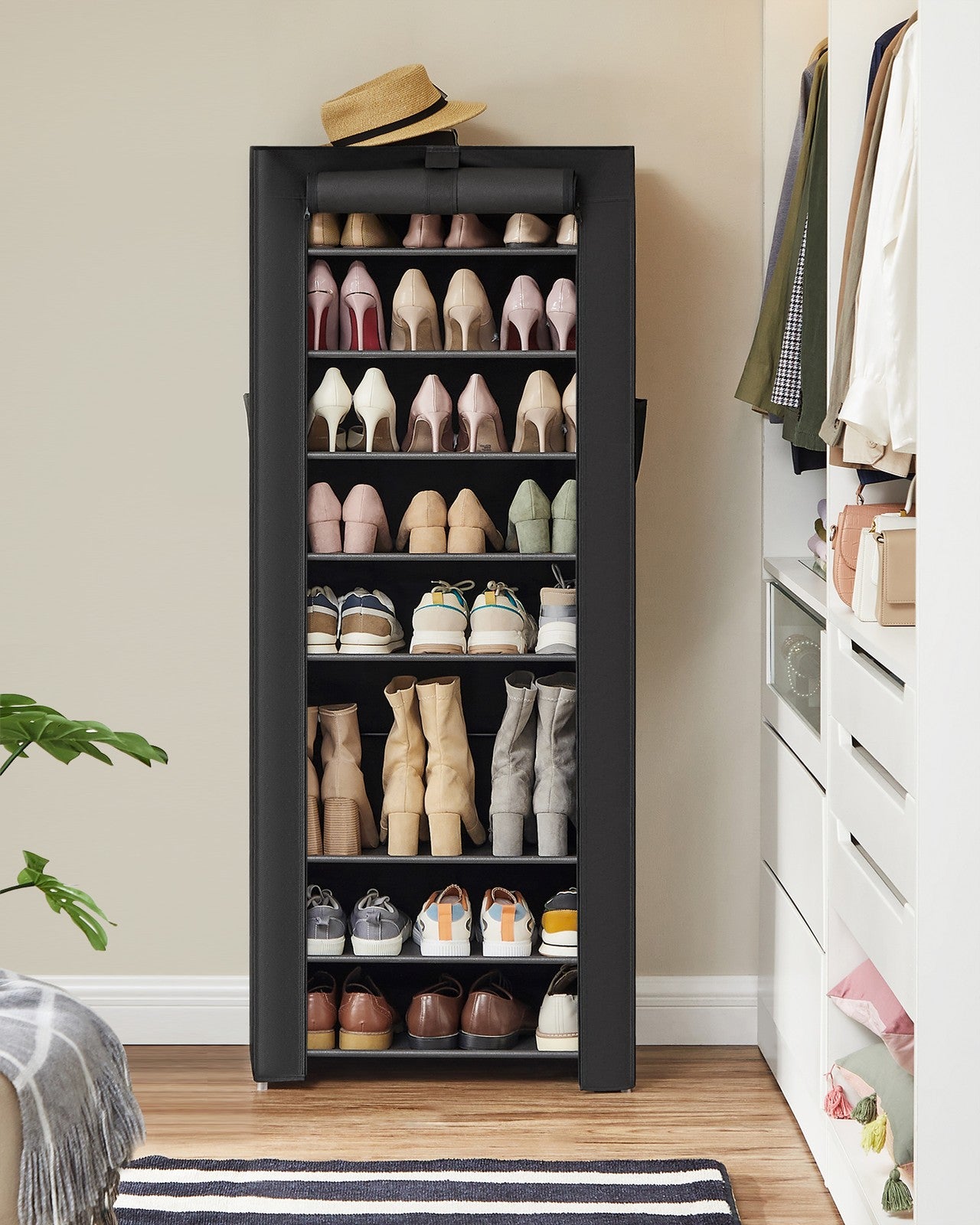 9 Tier Shoe Rack with Nonwoven Fabric Cover - Black