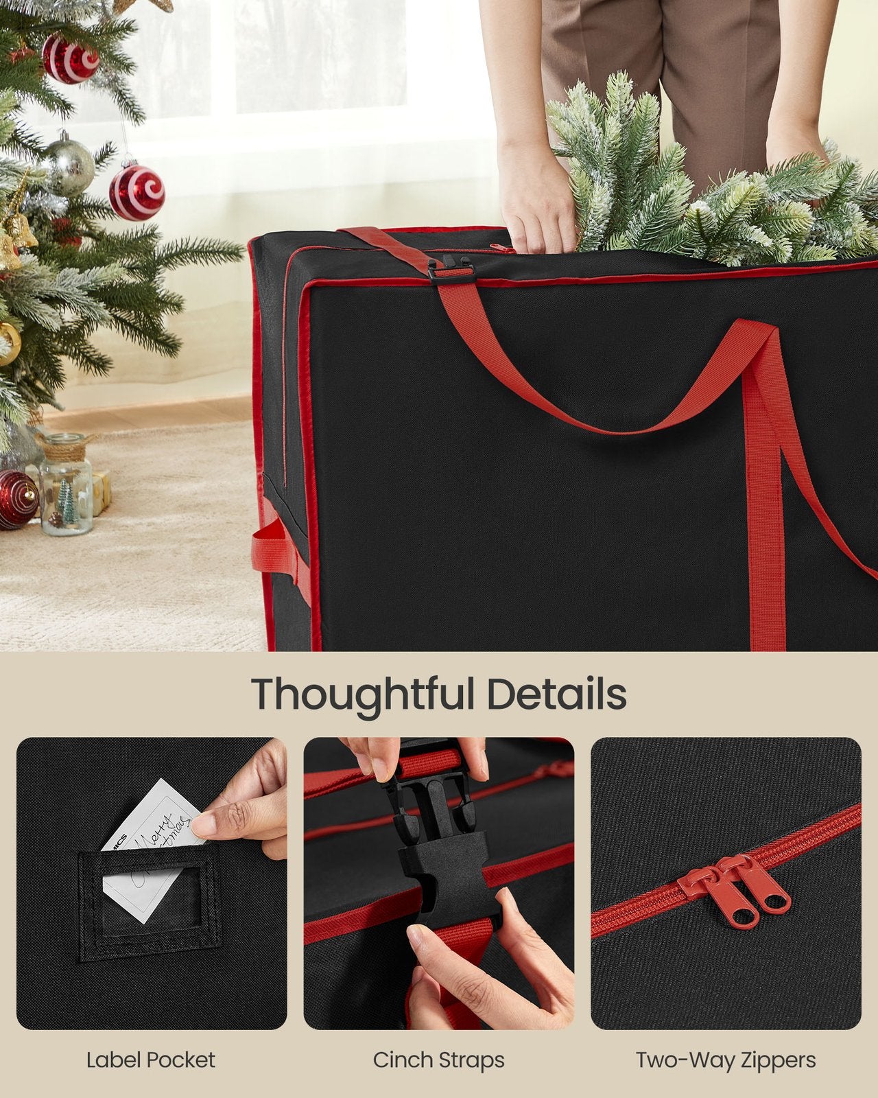 Christmas Tree Storage Bag with 1.6-Inch Wheels - Ink Black