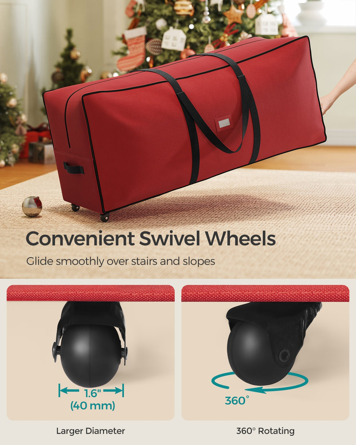 Christmas Tree Storage Bag - Rolling Wheels - Fits Trees Up to 9 ft