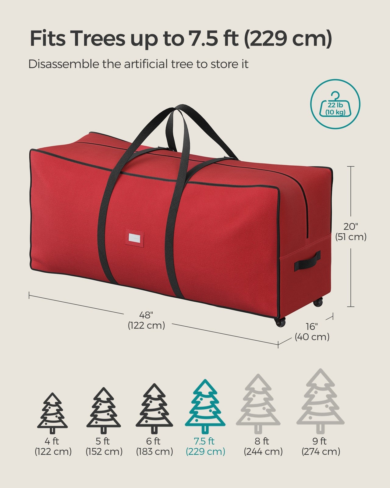 Christmas Tree Storage Bag - Rolling Wheels - Fits Trees Up to 9 ft