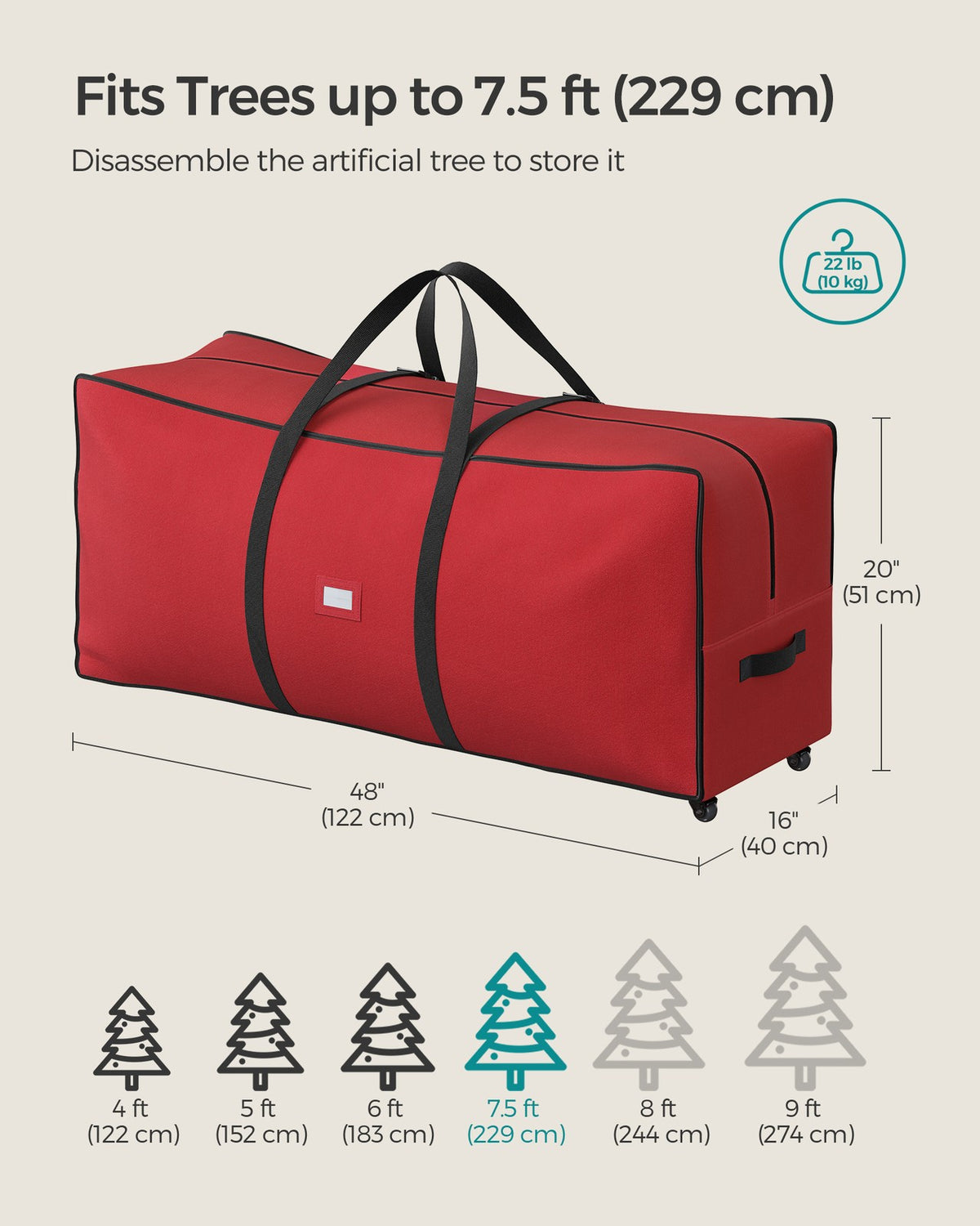 Christmas Tree Storage Bag - Rolling Wheels - Fits Trees Up to 9 ft