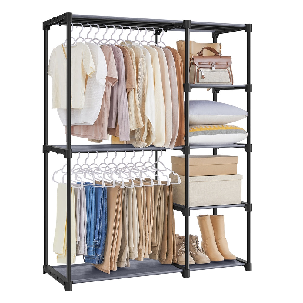 Freestanding Closet Organizer with Shelves - Hanging Rods - Gray - 44.1"L x 16.9"W x 65"H