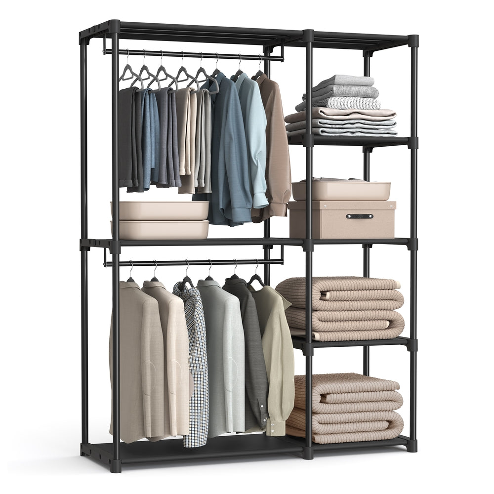 Freestanding Closet Organizer with Shelves - Hanging Rods - Black - 16.9"D x 48.8"W x 71.7"H