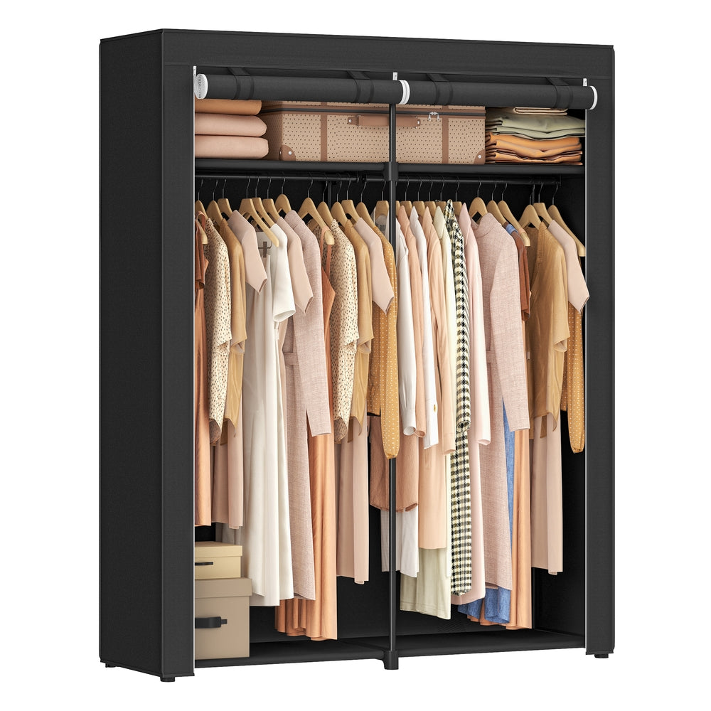 Closet Wardrobe with Non-Woven Fabric Cover - Black