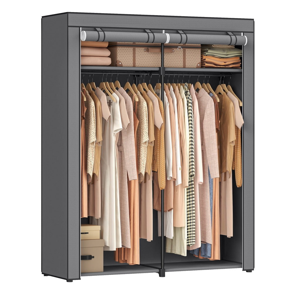 Closet Wardrobe with Non-Woven Fabric Cover - Gray