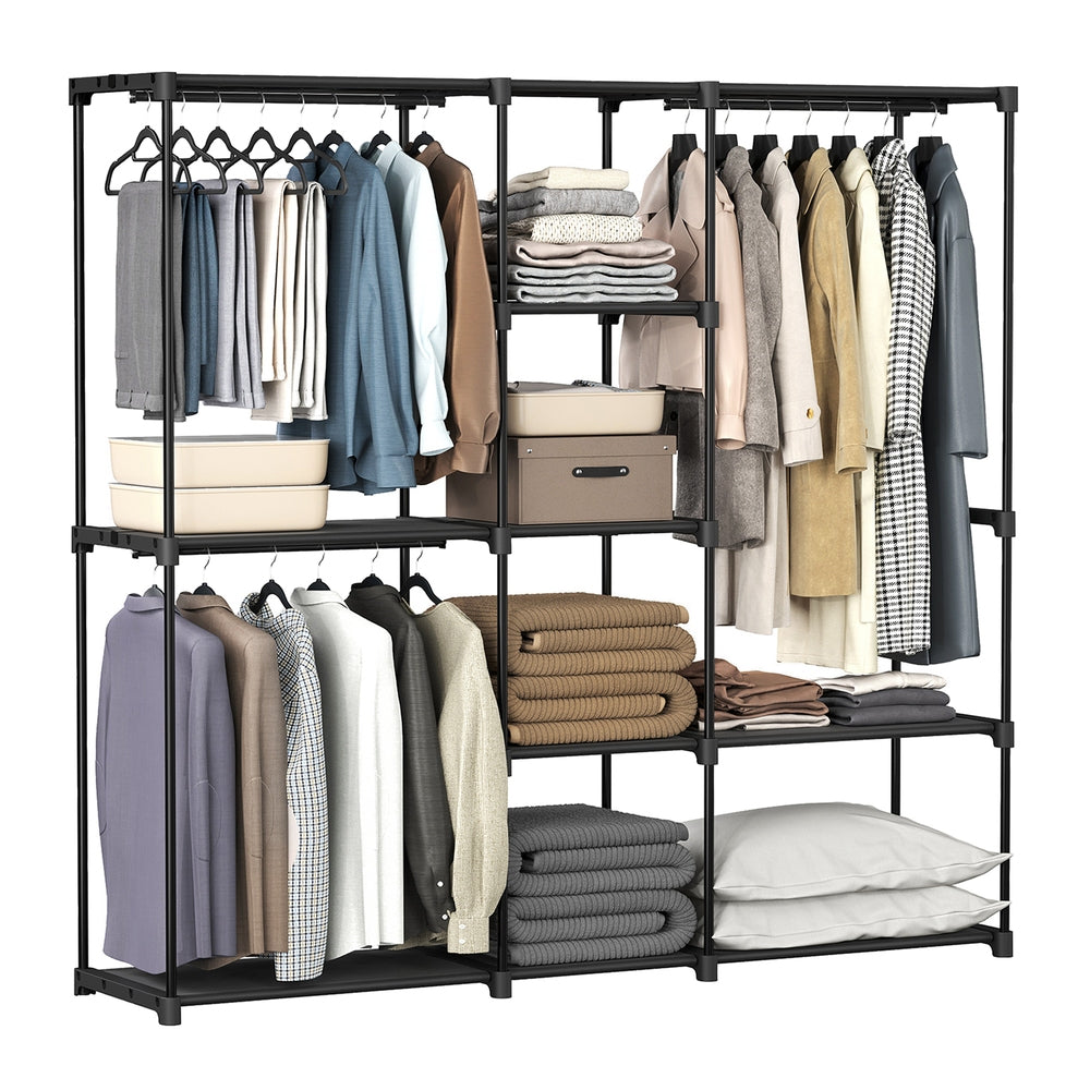 Freestanding Closet Organizer with Shelves - Hanging Rods - Black - 71.7"L x 16.9"W x 71.7"H