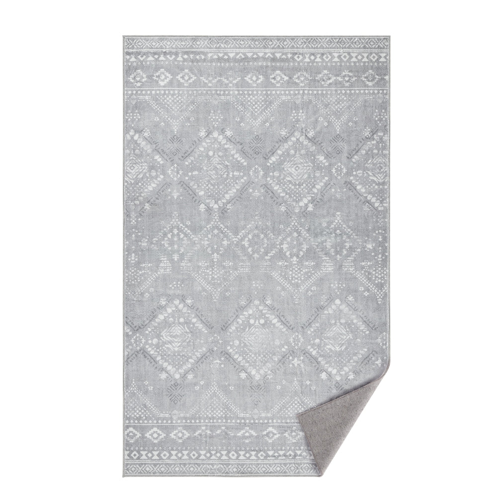 Area Rug with Non Slip Design and Machine Washable 3x5 Ft - Gray Boho