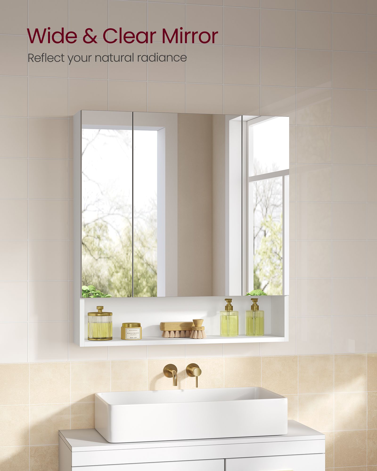 Wall-Mounted Bathroom Mirror Cabinet – Open & Closed Storage – 2 Sizes Available