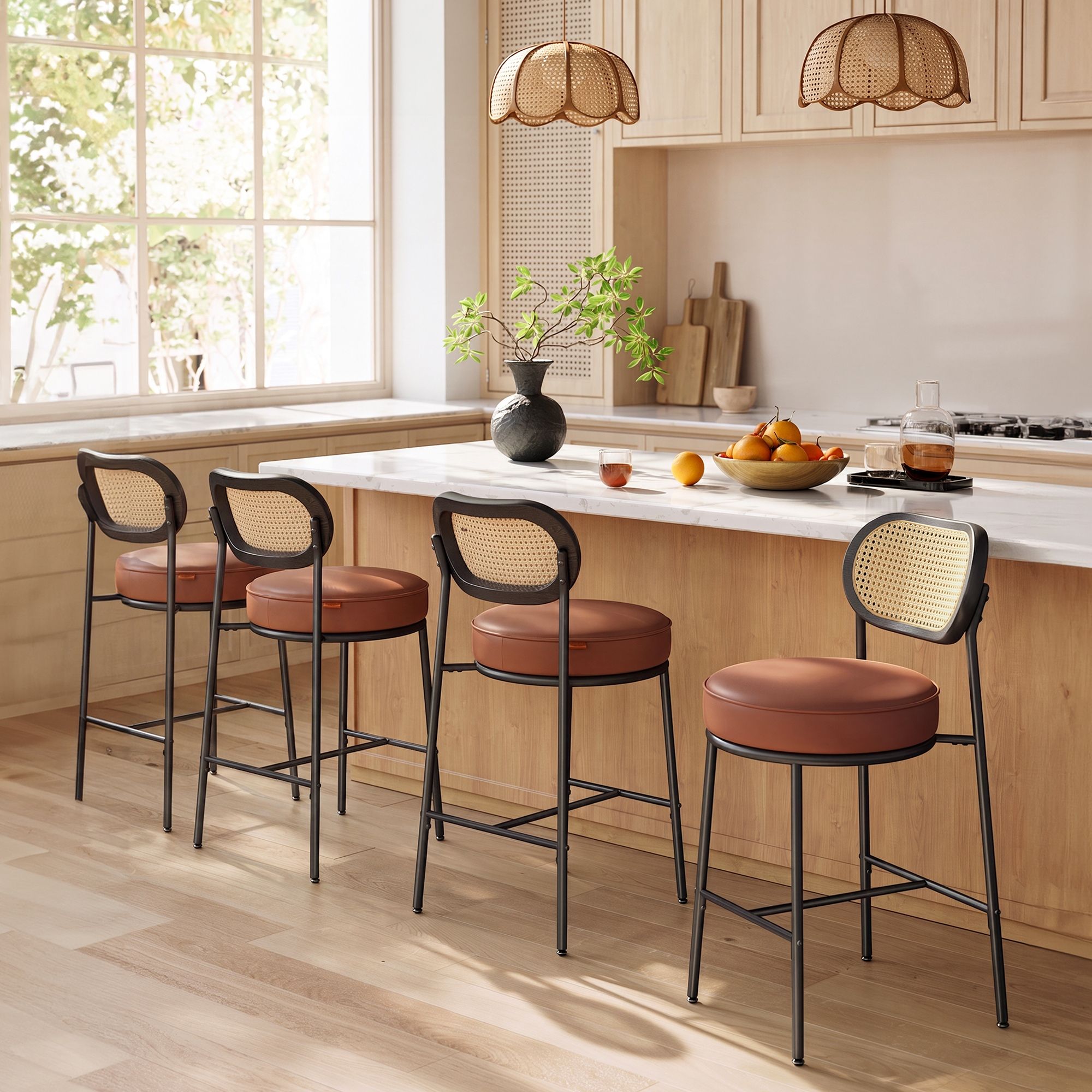 Bar Stools Set of 4 - Caramel Brown